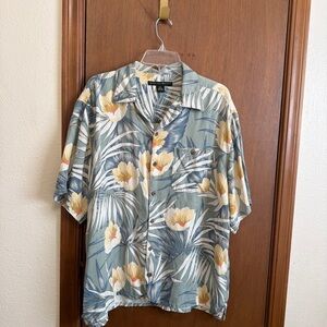 Tropical Floral Men's Casual Shirt XL Silk